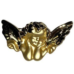 Vintage Gold Tone Angel Cherub Wings Brooch Pin